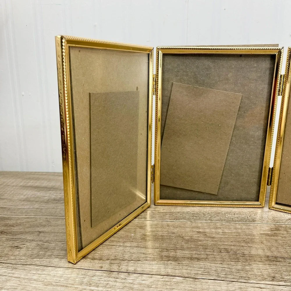 Foldable Brass MCM Photo Frame - Vintage 5x7 Inch